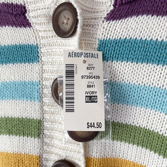 Aeropostale Rainbow Stripe Hooded Sweater Size XL Pullover Buttons NWT Y2K - Picture 4 of 11
